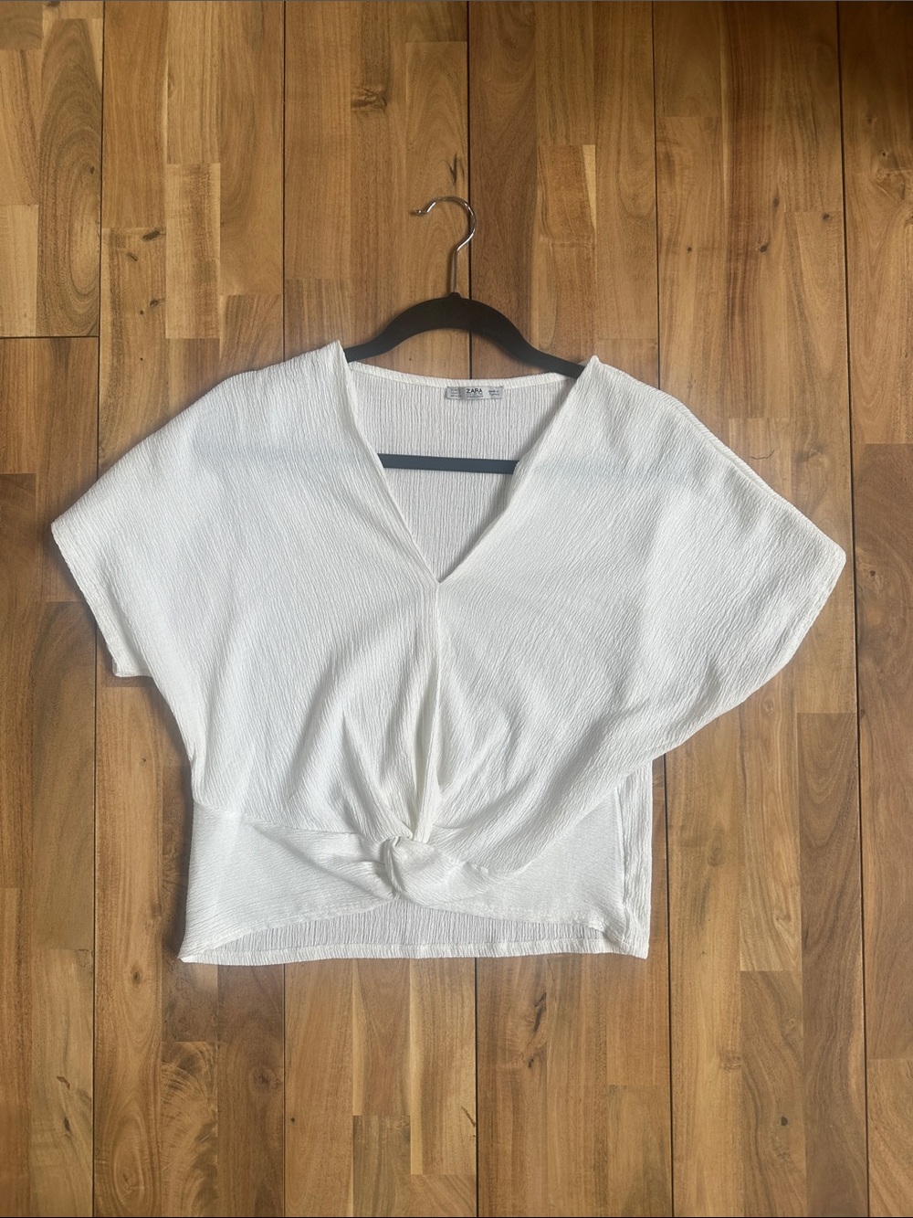 White V-Neck Knot-Front Crop Top